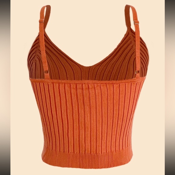 Ribbed Knit Ultra Stretch Cropped Cami Tank - Orange - Picture 9 of 11